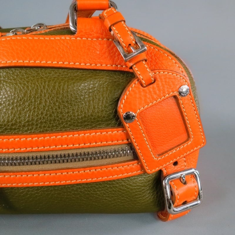 PRADA Olive & Orange Leather Handbag In Excellent Condition In San Francisco, CA