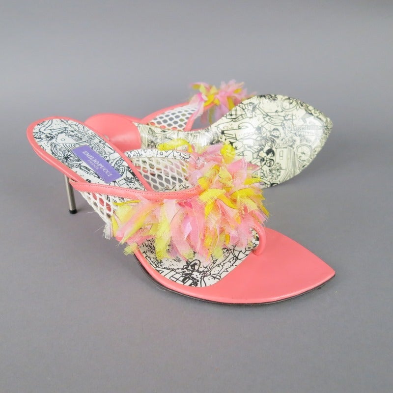 EMILIO PUCCI Size 10 Coral Silk Thong Sandals In Excellent Condition In San Francisco, CA