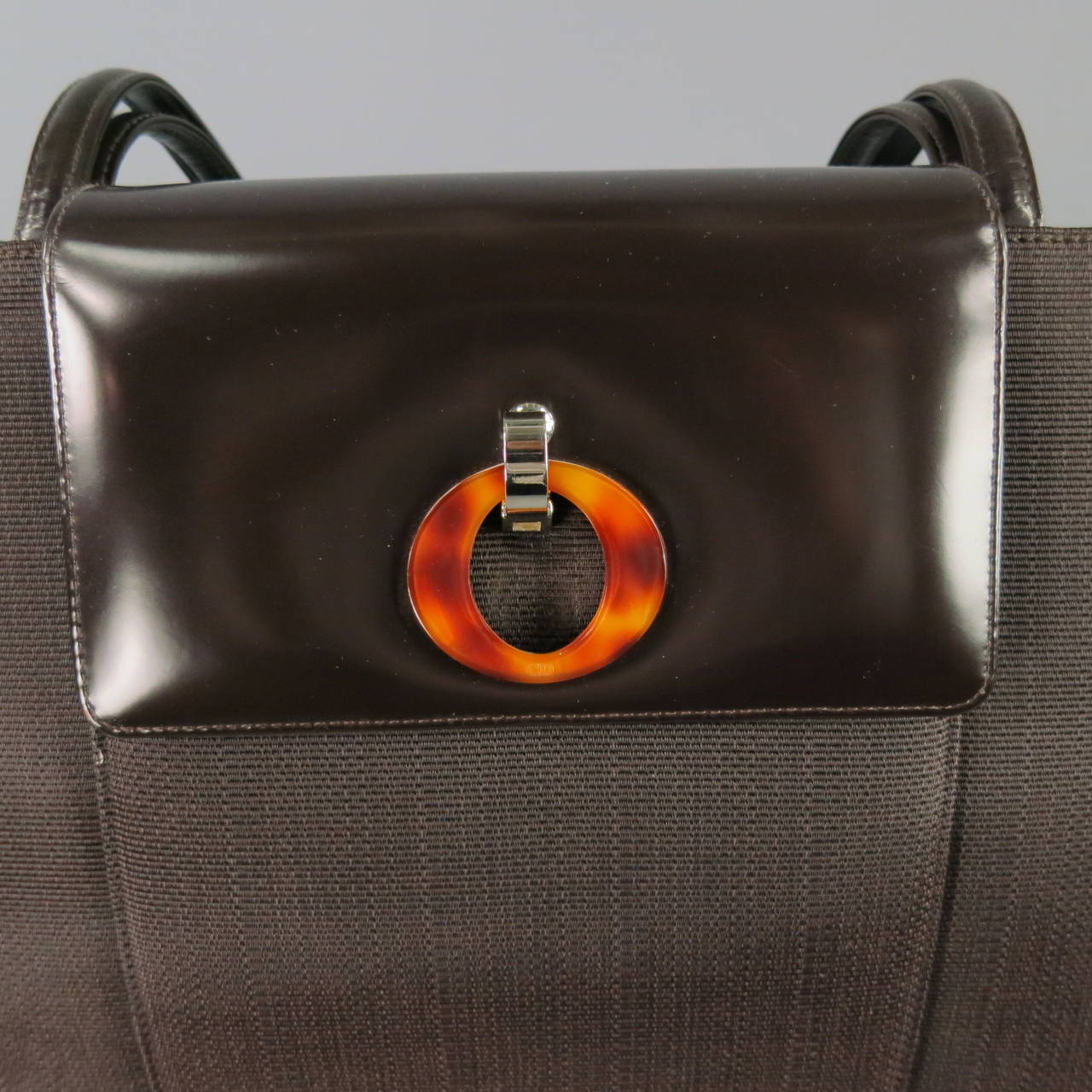 Christian Dior Vintage Brown Nylon Top Handles Handbag In Good Condition In San Francisco, CA