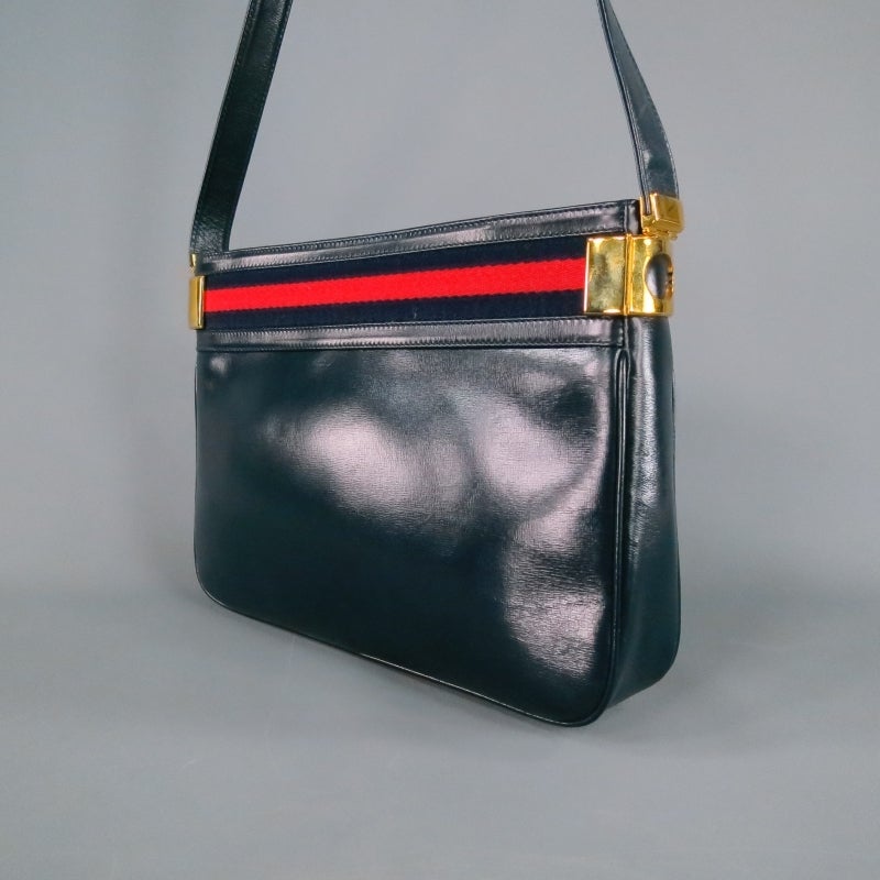 Women's Vintage GUCCI Navy Leather Shoulder Bag Handbag