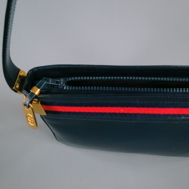 Vintage GUCCI Navy Leather Shoulder Bag Handbag 1