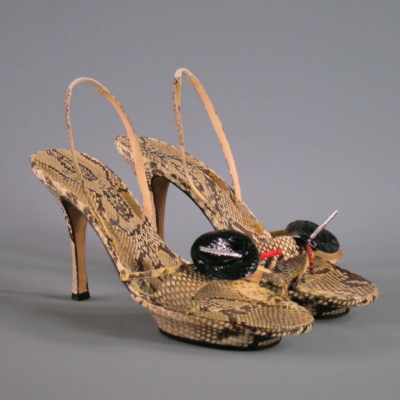 Shoes Womens Shoes Sandals Slingbacks & Slides Vintage RENE CAOVILLA Leather Python Rhinestone Stiletto Sandal Platform Slingback Shoe 