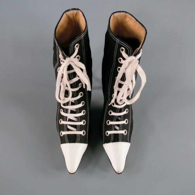 Women's MANOLO BLAHNIK Size 9.5 Black Denim Pointed Toe Boots