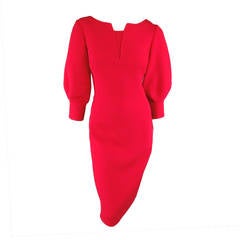 2013's OSCAR DE LA RENTA Size 10 Red Wool Bell Sleeve Dress