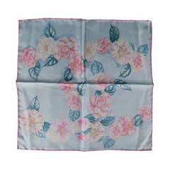 CHANEL Blue & Pink Floral -CC- Logo Silk Pocket Square