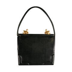 Vintage 1950's MARTIN VAN SCHAAK Black Lizard Evening Handbag