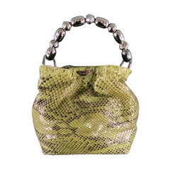 Retro CHRISTIAN DIOR Green Python Leather Top Handles Mini Handbag
