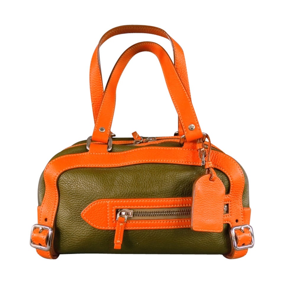 PRADA Olive & Orange Leather Handbag