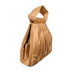 JUDITH LEIBER Gold Satin Evening Silk Handbag