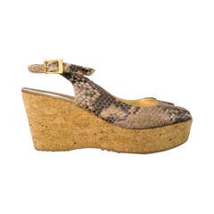 JIMMY CHOO Size 6.5 Tan Python Slingback Wedges