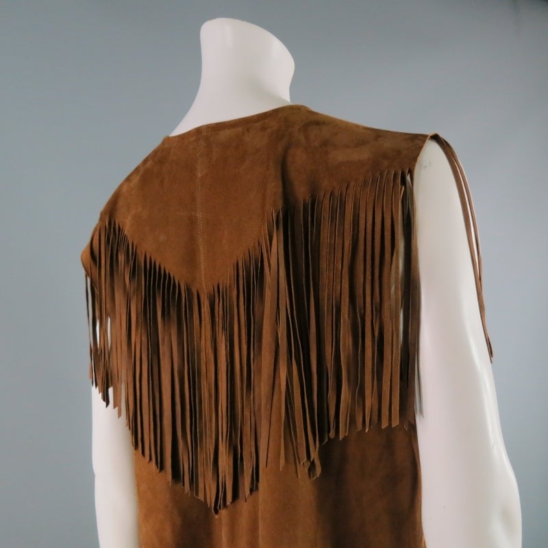 RALPH LAUREN COLLECTION Size M Tan Goat Fringe Suede Vest In Excellent Condition In San Francisco, CA