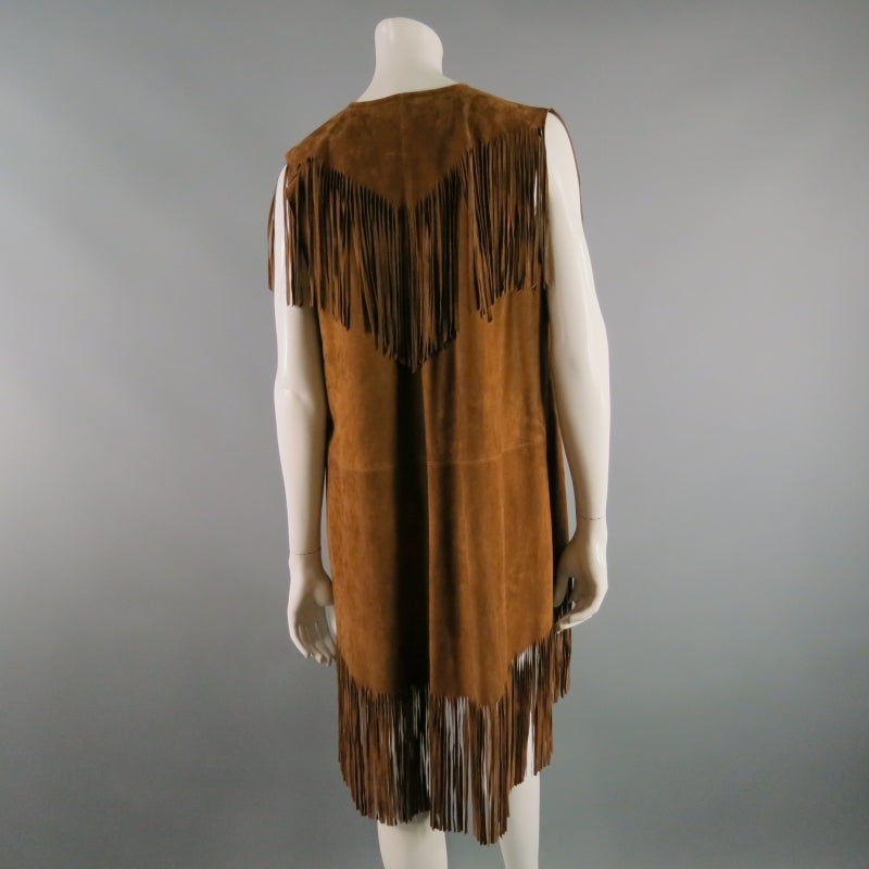 Women's RALPH LAUREN COLLECTION Size M Tan Goat Fringe Suede Vest