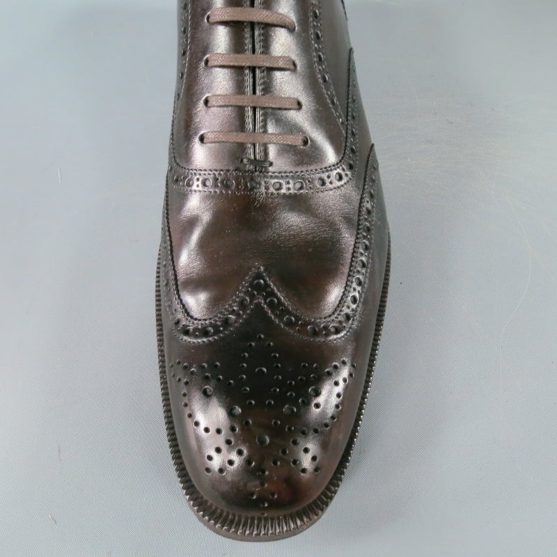 Men's TOM FORD Size 12US Leather Brown Wing Tip Heeled Lace Up