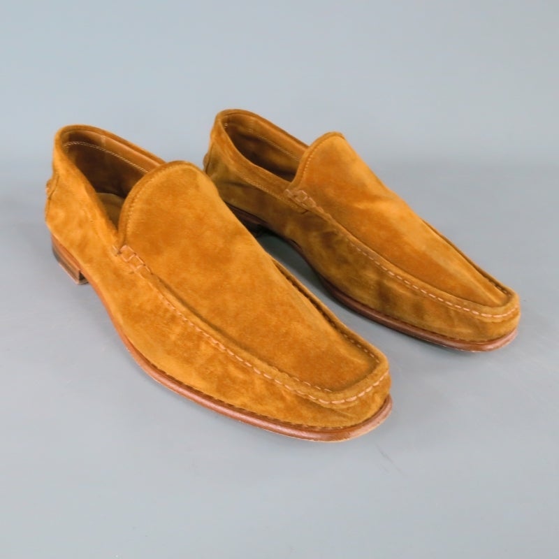 Brown KITON Size 12 Gold Tan Suede Moccasin Loafers
