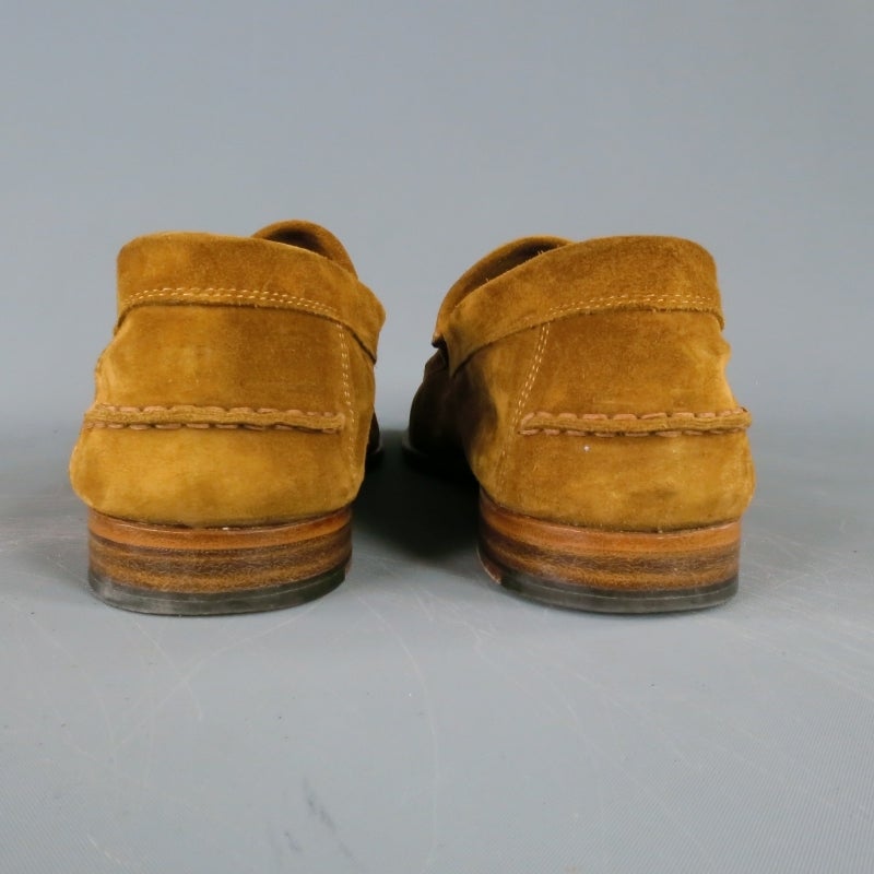 KITON Size 12 Gold Tan Suede Moccasin Loafers In Excellent Condition In San Francisco, CA
