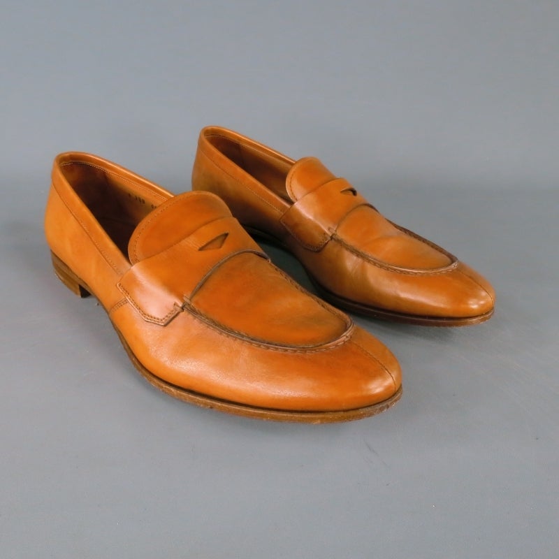 Brown PRADA Size 12 Tan Leather Penny Loafers