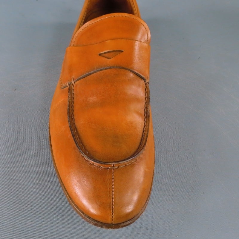 PRADA Size 12 Tan Leather Penny Loafers 1