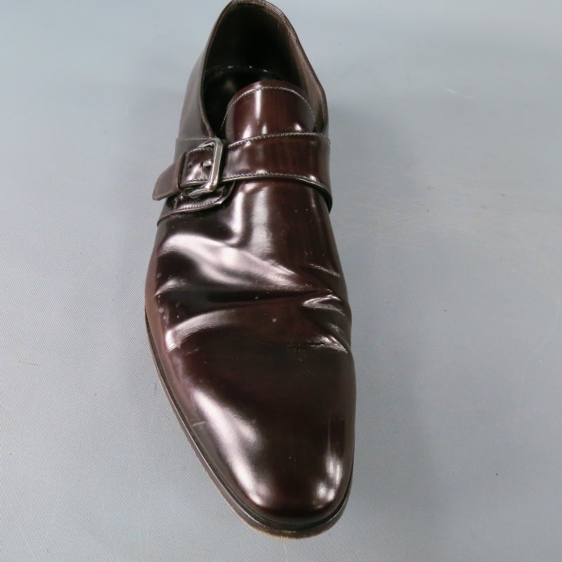PRADA Size 11 Burgundy Leather Buckle Loafers In Good Condition In San Francisco, CA