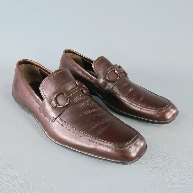 Men's SALVATORE FERRAGAMO Size 10 Brown Leather Gancini Buckle Loafers