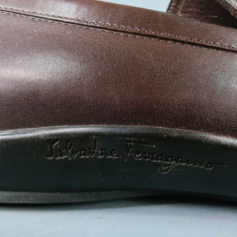 SALVATORE FERRAGAMO Size 10 Brown Leather Gancini Buckle Loafers 1