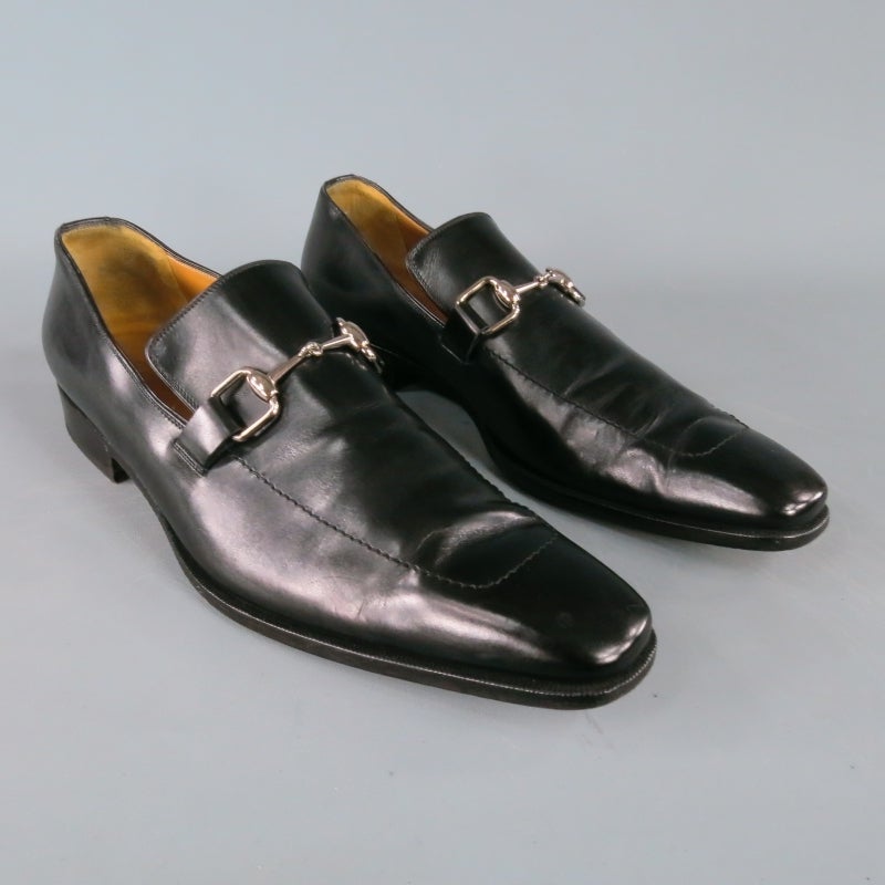 GUCCI Size 11.5 Black Leather Horse Bit Loafers In Excellent Condition In San Francisco, CA