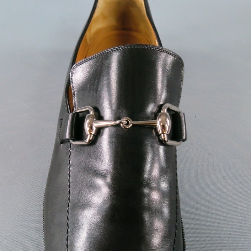 Men's GUCCI Size 11.5 Black Leather Horse Bit Loafers