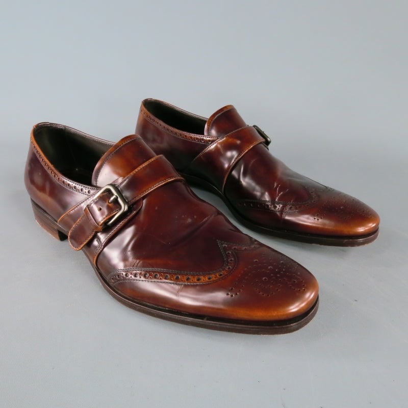 PRADA Size 12 Burgundy Buckle Loafers In Excellent Condition In San Francisco, CA