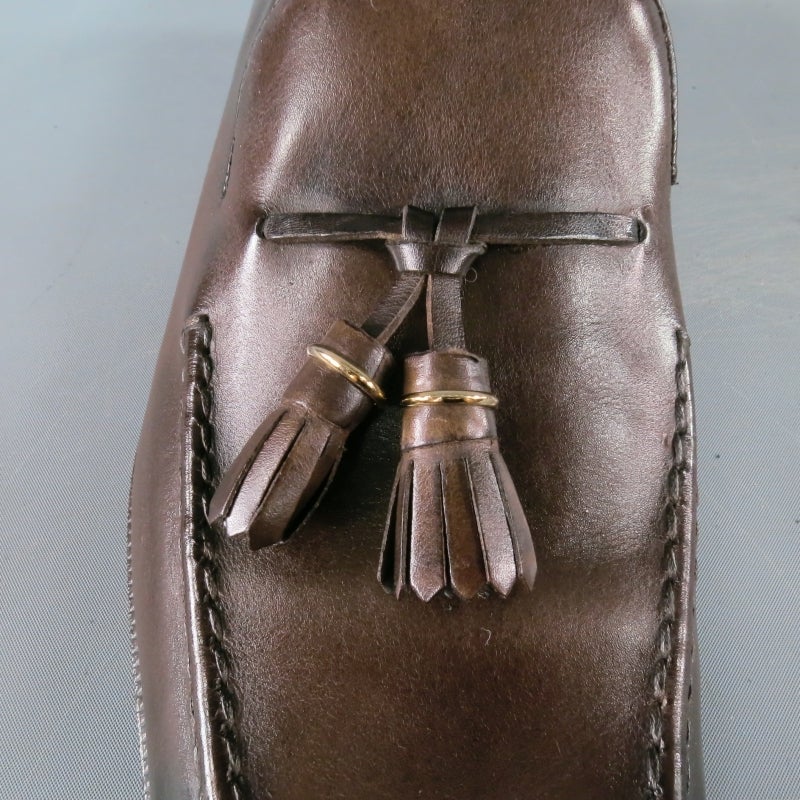 TOM FORD Size 12US Brown Ombre Leather Tassel Heeled Loafers In New Condition In San Francisco, CA
