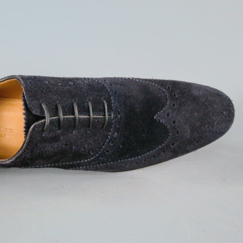 KITON Size 12US Navy Suede Wingtip Brogue Lace Up In Excellent Condition In San Francisco, CA
