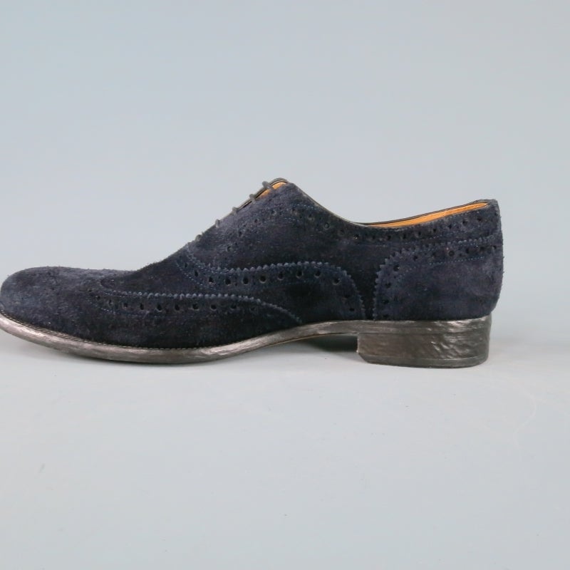 Men's KITON Size 12US Navy Suede Wingtip Brogue Lace Up