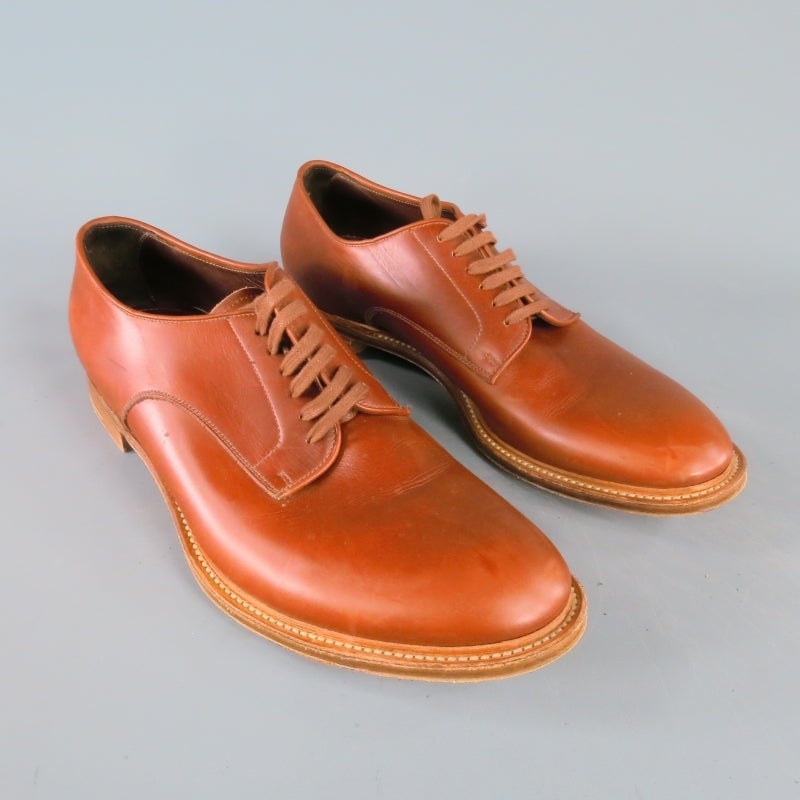 PRADA Size 12.5 US Leather Tan Lace Up Derby In Excellent Condition In San Francisco, CA