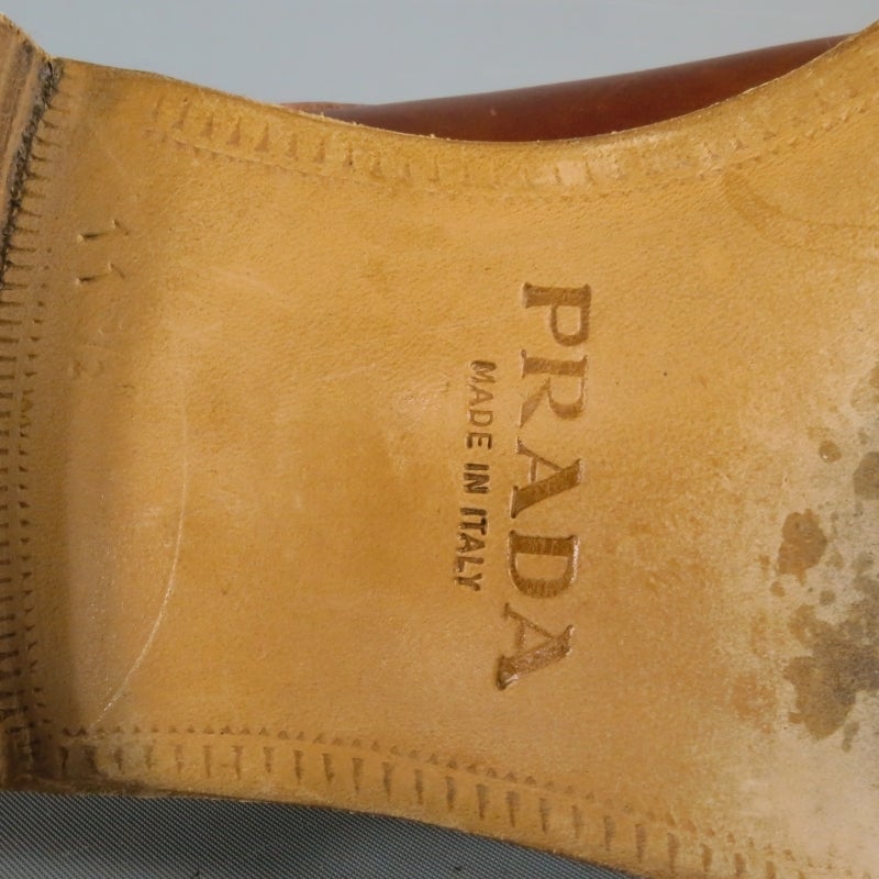 PRADA Size 12.5 US Leather Tan Lace Up Derby 1