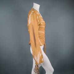 YVES SAINT LAURENT by TOM FORD 2002 Sz 4 Deer Print Silk Chiffon Lace up Blouse