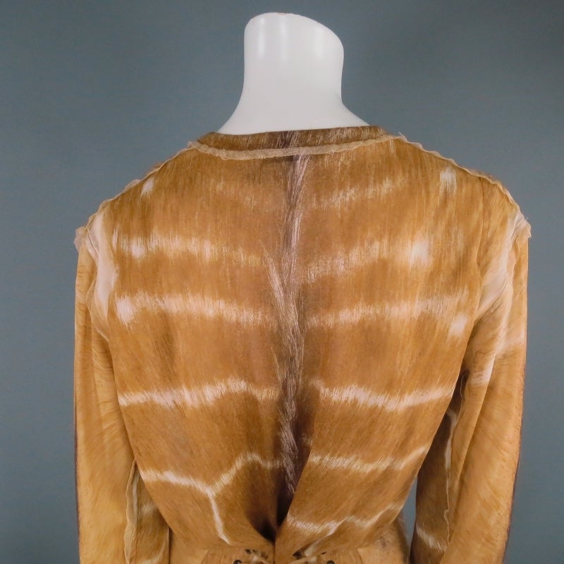 YVES SAINT LAURENT by TOM FORD 2002 Sz 4 Deer Print Silk Chiffon Lace up Blouse 4