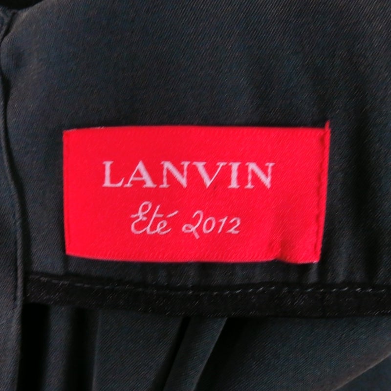 LANVIN 2012's Size 8 Charcoal Silk Blend Layered Shoulder Top 2