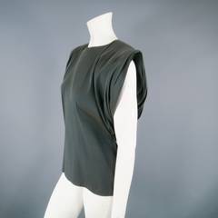 LANVIN 2012's Size 8 Charcoal Silk Blend Layered Shoulder Top