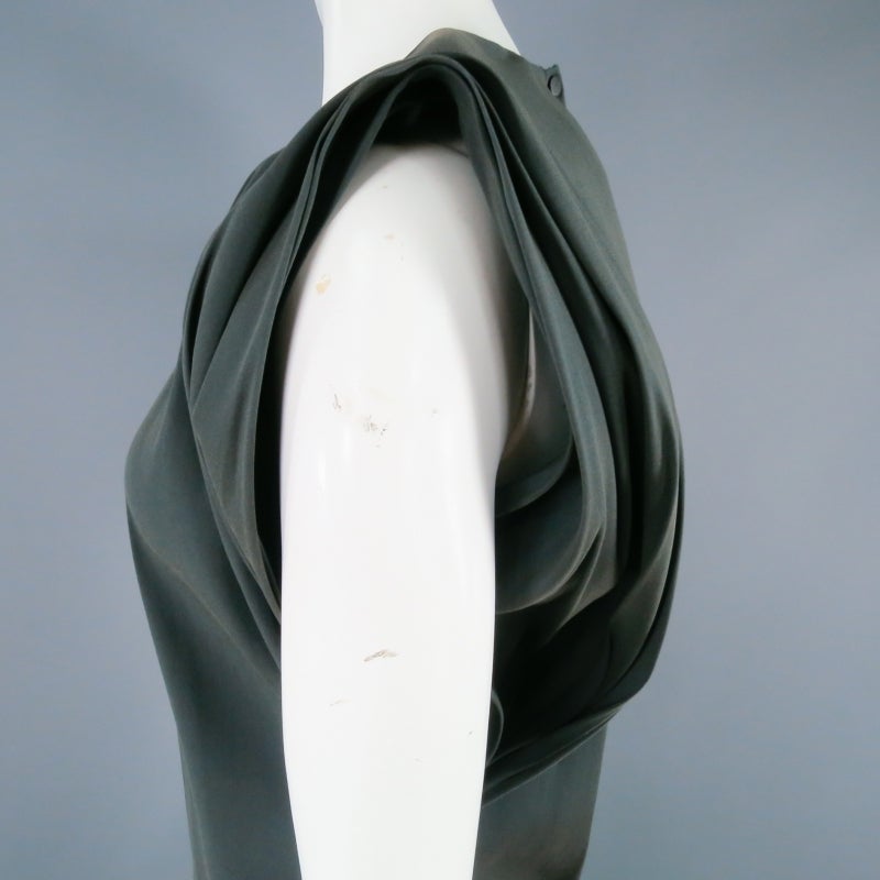 LANVIN 2012's Size 8 Charcoal Silk Blend Layered Shoulder Top In Excellent Condition In San Francisco, CA