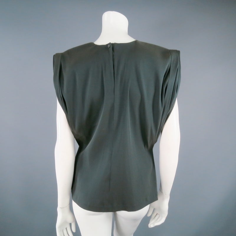 Women's LANVIN 2012's Size 8 Charcoal Silk Blend Layered Shoulder Top