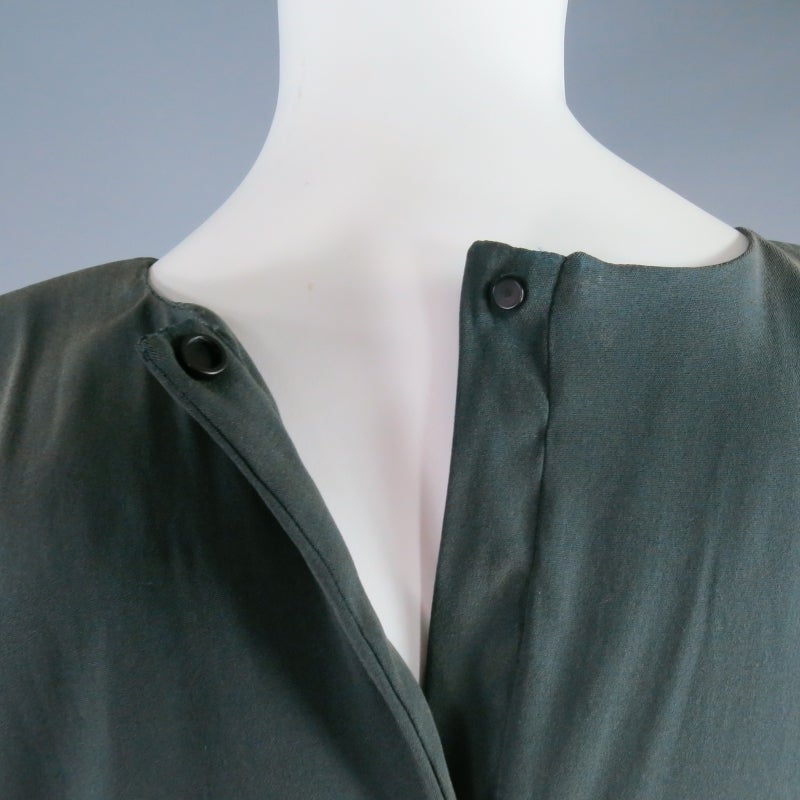LANVIN 2012's Size 8 Charcoal Silk Blend Layered Shoulder Top 1