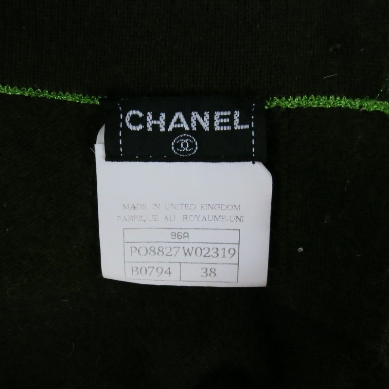 CHANEL Size 6 Olive Sequin Cashmere Cropped Sweater 3