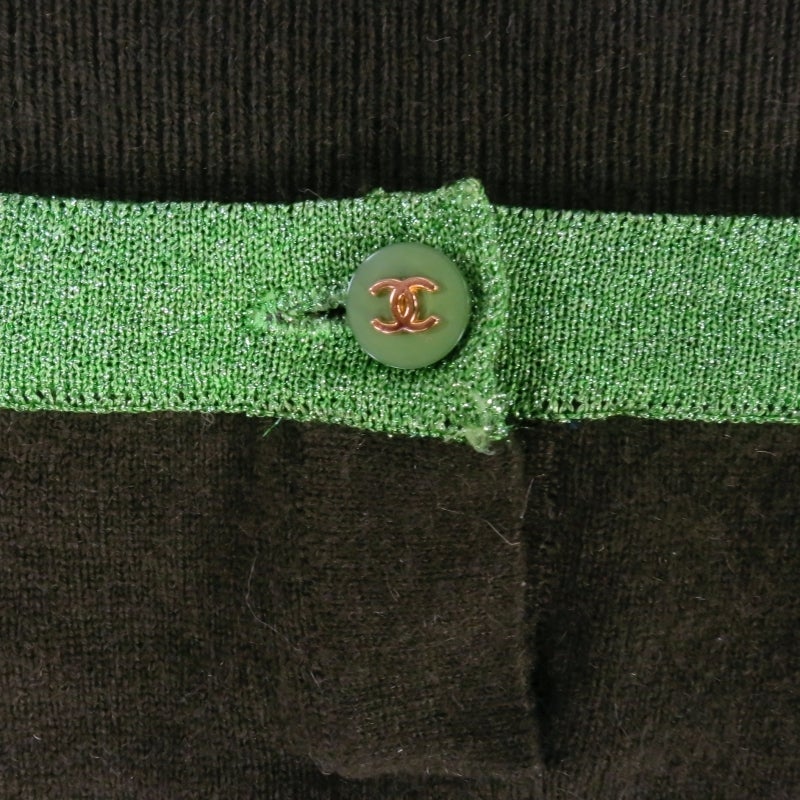 CHANEL Size 6 Olive Sequin Cashmere Cropped Sweater In Excellent Condition In San Francisco, CA