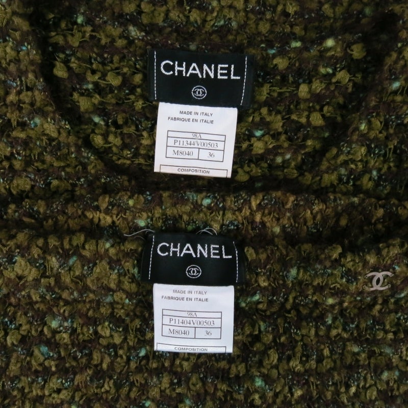 1998's CHANEL Size 4 Olive Boucle Textured Mohair blend Skirt / Sweater 5