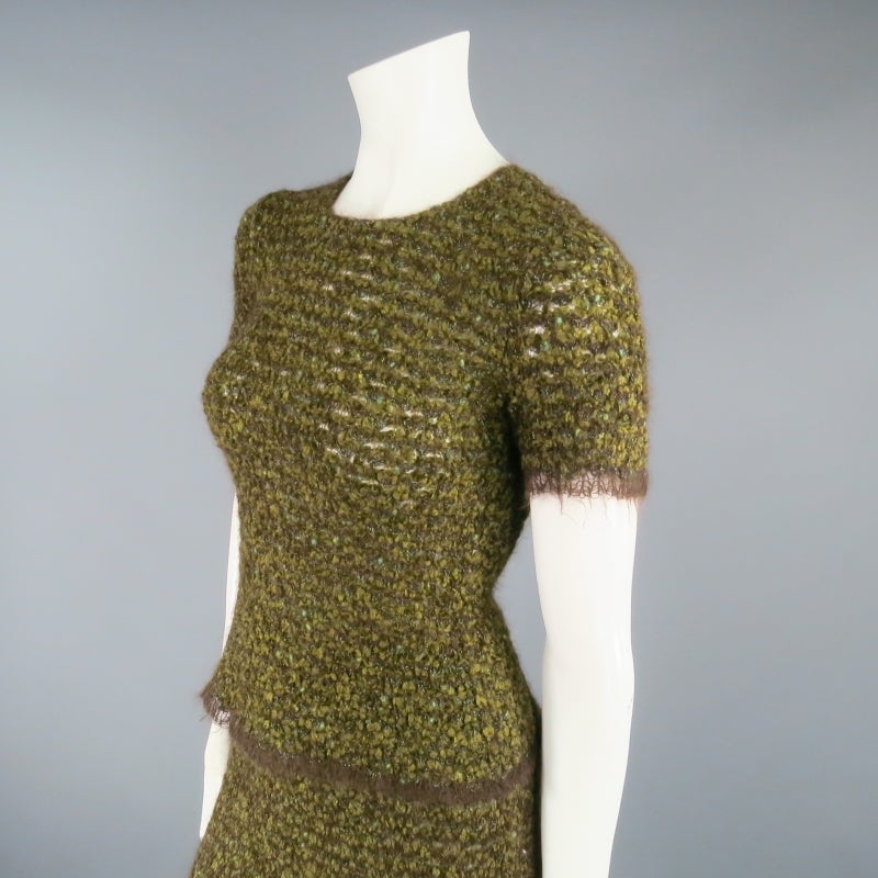 1998's CHANEL Size 4 Olive Boucle Textured Mohair blend Skirt / Sweater In Excellent Condition In San Francisco, CA