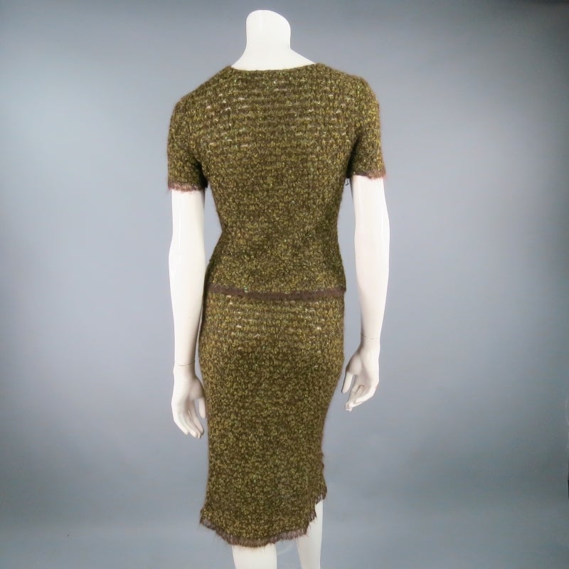 1998's CHANEL Size 4 Olive Boucle Textured Mohair blend Skirt / Sweater 1