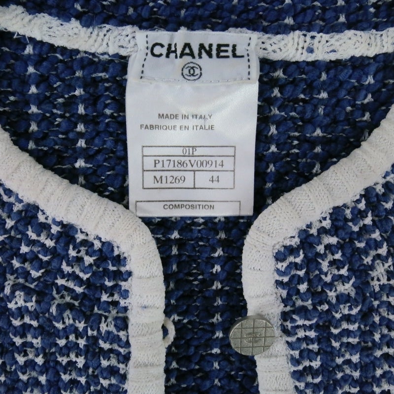 CHANEL Size 12 Blue/White Cotton Blend 3/4 Sleeve Sweater/  2001 2