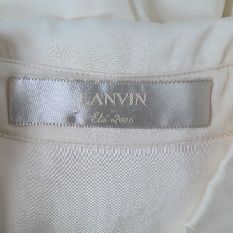 LANVIN Size 6 Cream Satin A-line Bib Blouse w/ Tie 2006 5
