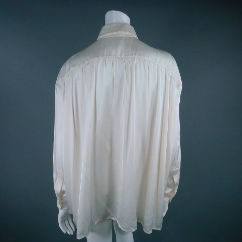 LANVIN Size 6 Cream Satin A-line Bib Blouse w/ Tie 2006 3