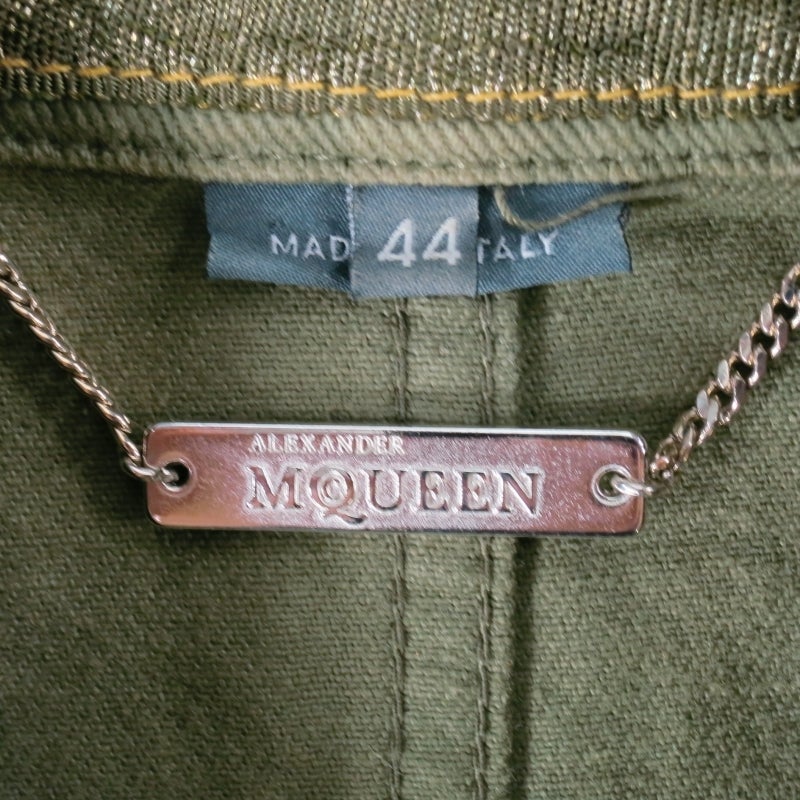 ALEXANDER MCQUEEN Size 10 Olive Cotton Denim Moto Jacket 6