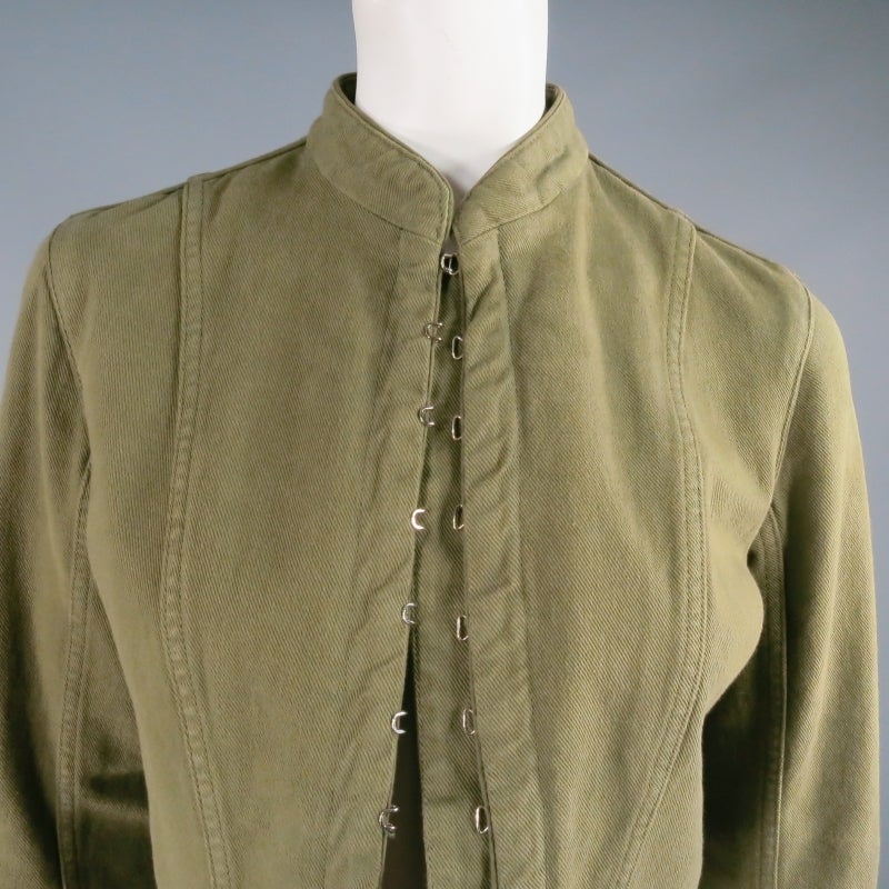 ALEXANDER MCQUEEN Size 10 Olive Cotton Denim Moto Jacket In Excellent Condition In San Francisco, CA