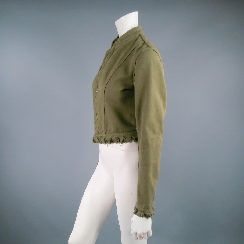 ALEXANDER MCQUEEN Size 10 Olive Cotton Denim Moto Jacket 2
